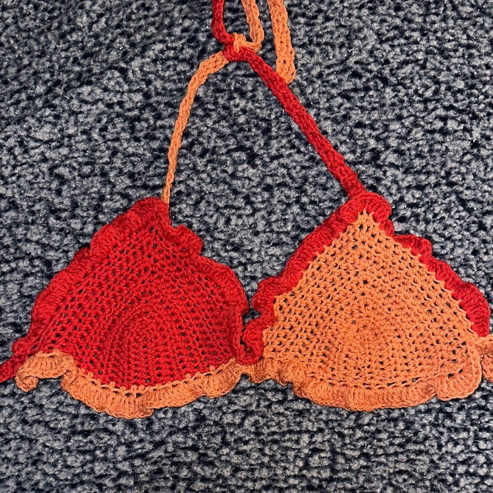 Red and Orange Crochet Bikini Top